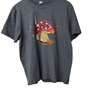 Men’s unisex Gray Mushroom Print Casual Short Sleeve Pullover T-Shirt Size Mediu